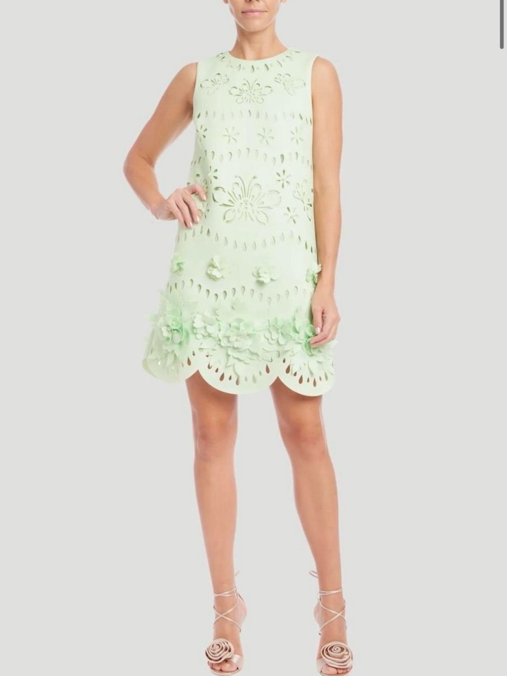 Badgley Mischka Collection Scalloped Pearly
Embellished Cutout Mini Dress